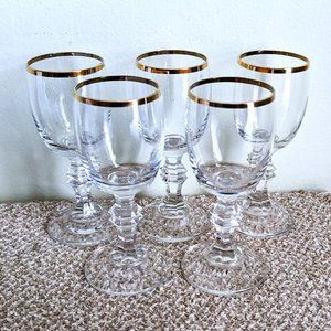 5 Vintage Czech Bohemian Crystal Gold Trim Vodka Liquor Shot Glasses Set Of 5